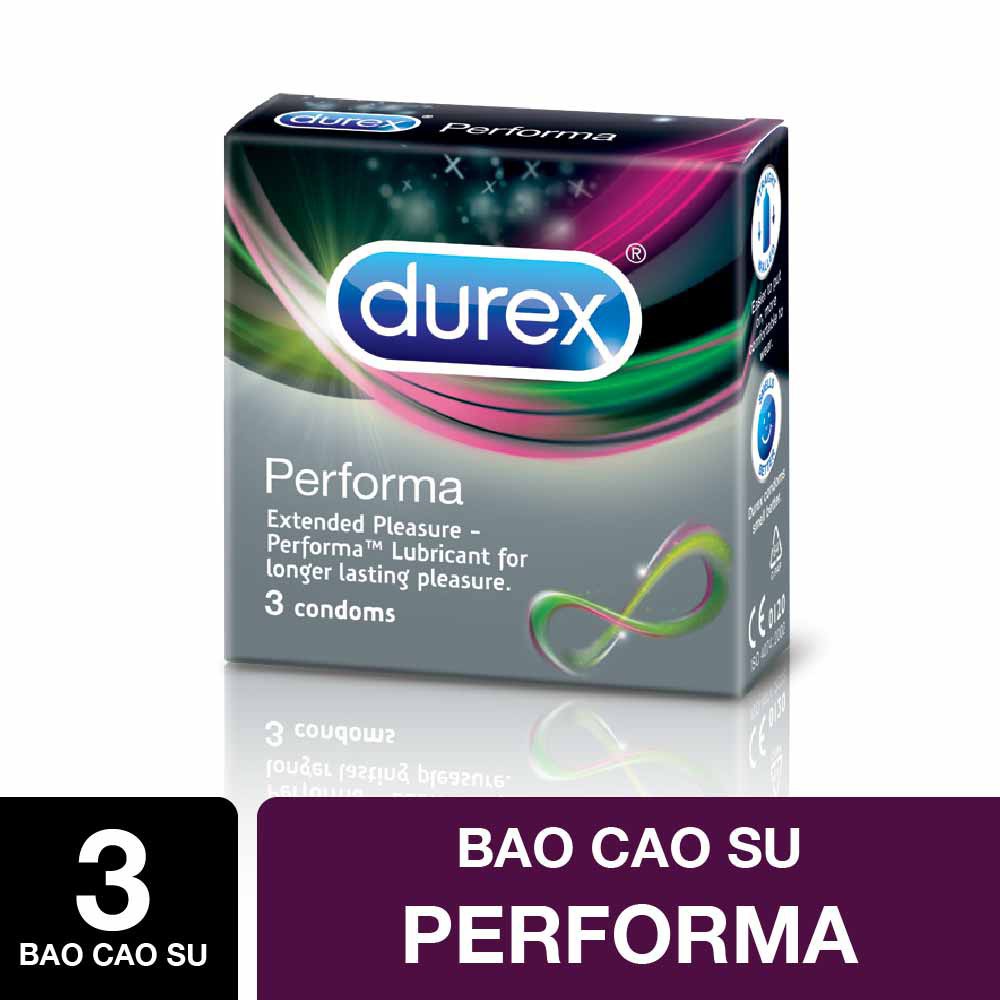 Bộ 3 hộp 24 chiếc Bao cao su Durex Perfoma kéo dài thời gian quan hệ - tặng 1 hộp cùng loại