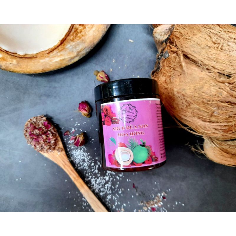 SRUB DỪA NON HOA HỒNG HANDMADE NHÀ BỘT