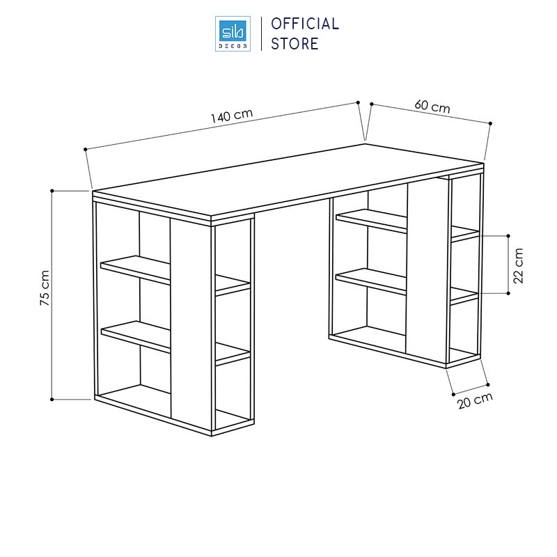 Bàn Làm Việc Kiêm Kệ Sách Đơn Giản Mà Đẹp SIB Decor, Gỗ Chống Ẩm, Bề Mặt Phủ Melamine Chống Trầy Và Kháng Nước