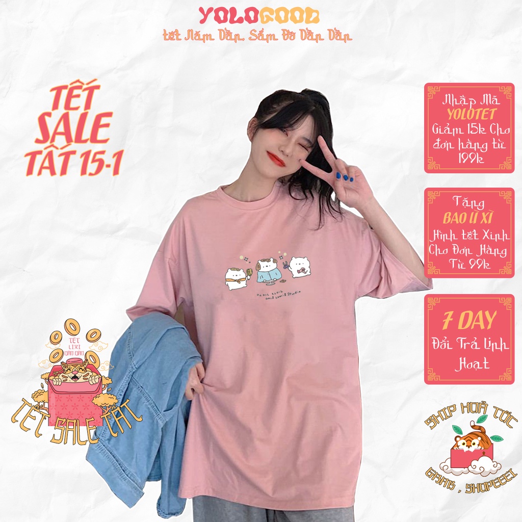 Áo thun tay lỡ  3 GẤU CẮT TÓC  phông Unisex nam nữ tee oversize form rộng pull Ulzzang Streetwear Hàn Quốc vải mềm
