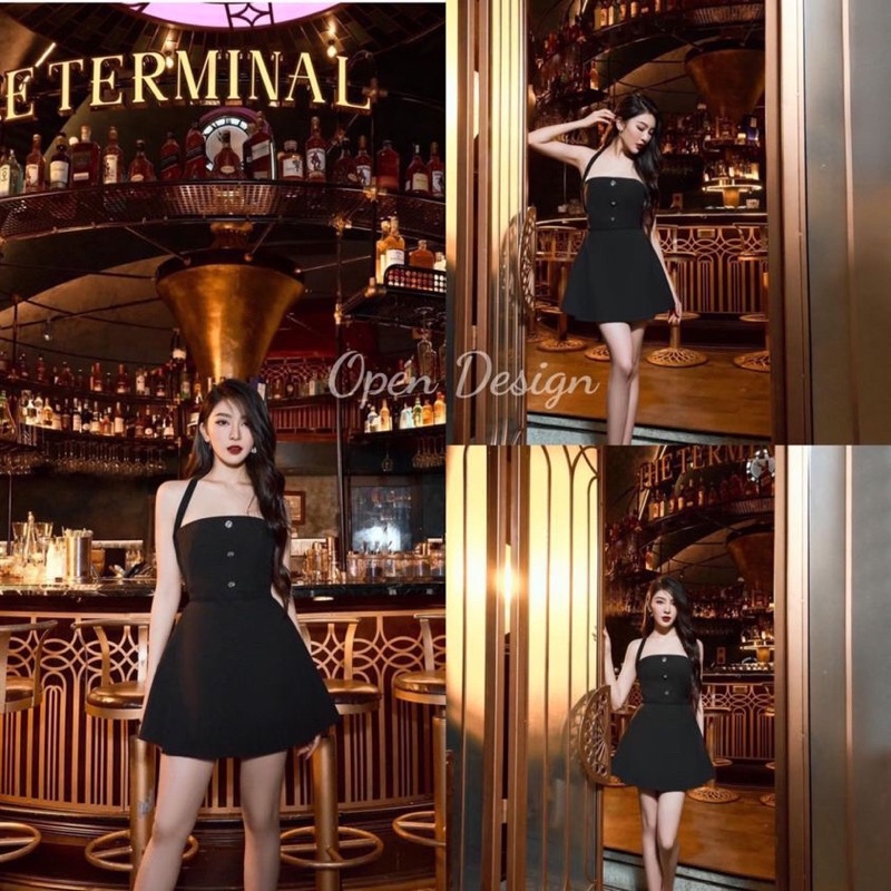 VÁY/ĐẦM CÚP NGỰC ĐÍNH 3 KHUY ĐÁ CÁCH ĐIÊU BUỘC DÂY CỔ QUYẾN RŨ