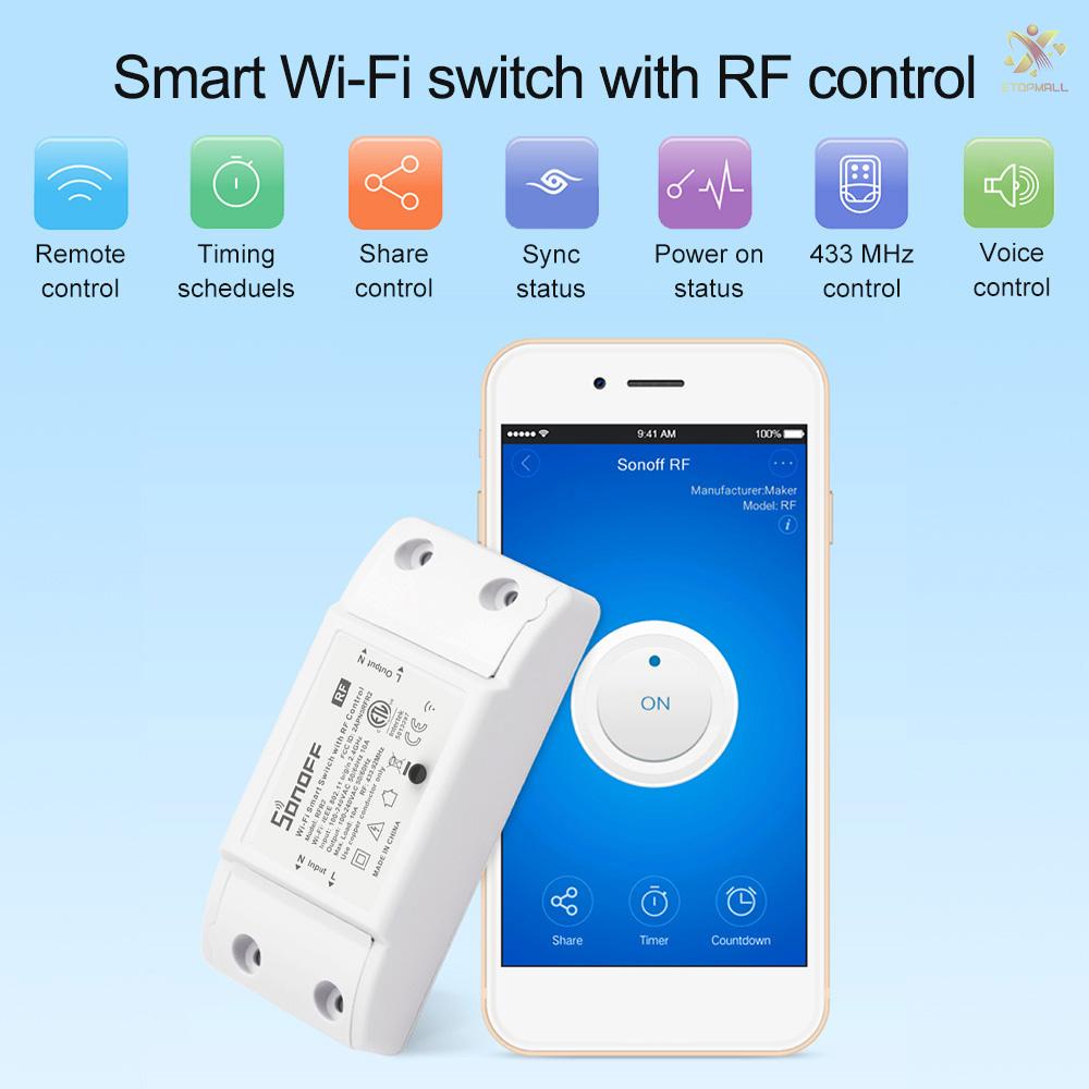 ET SONOFF RF  Wifi Switch RF 433MHz Compatible with Alexa for Google Home 10A/2200W Wireless Switch with Timing Function Remote Controller for Android/IOS APP Control for Electric Appliances Universal Smart Home Automation Module