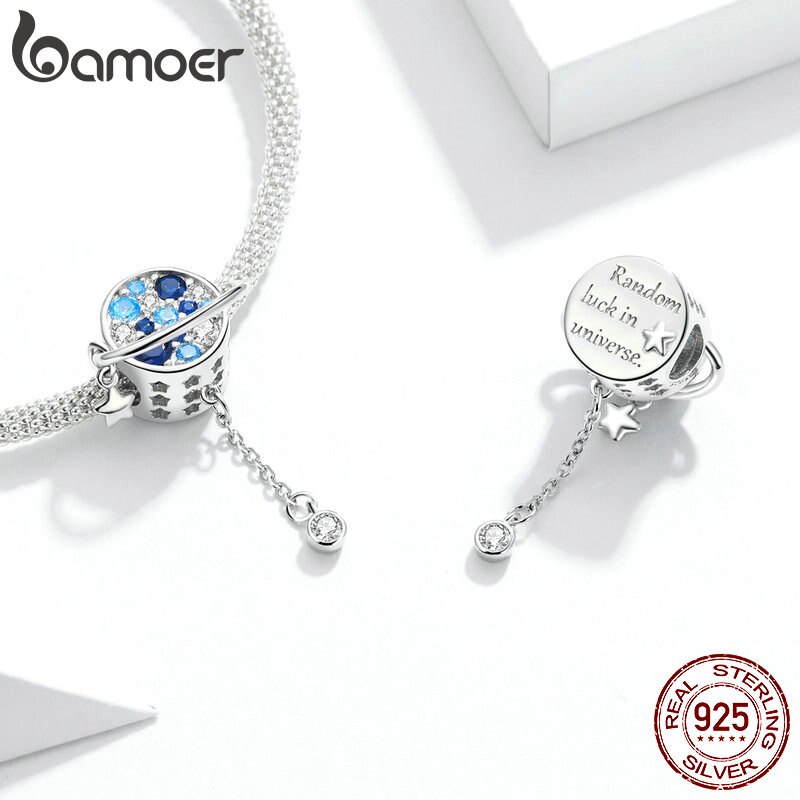 Hạt Charm Bamoer BSC365 Hình Hành Tinh Xanh Dương Bằng Bạc 925 Thật Dùng Để Làm Vòng Tay Nữ