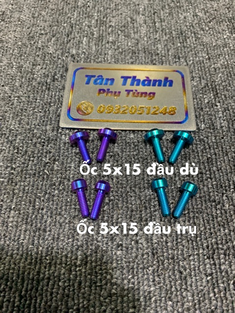 Ốc Titan GR5 5x15 xanh tím, lục bảo đầu dù, đầu trụ