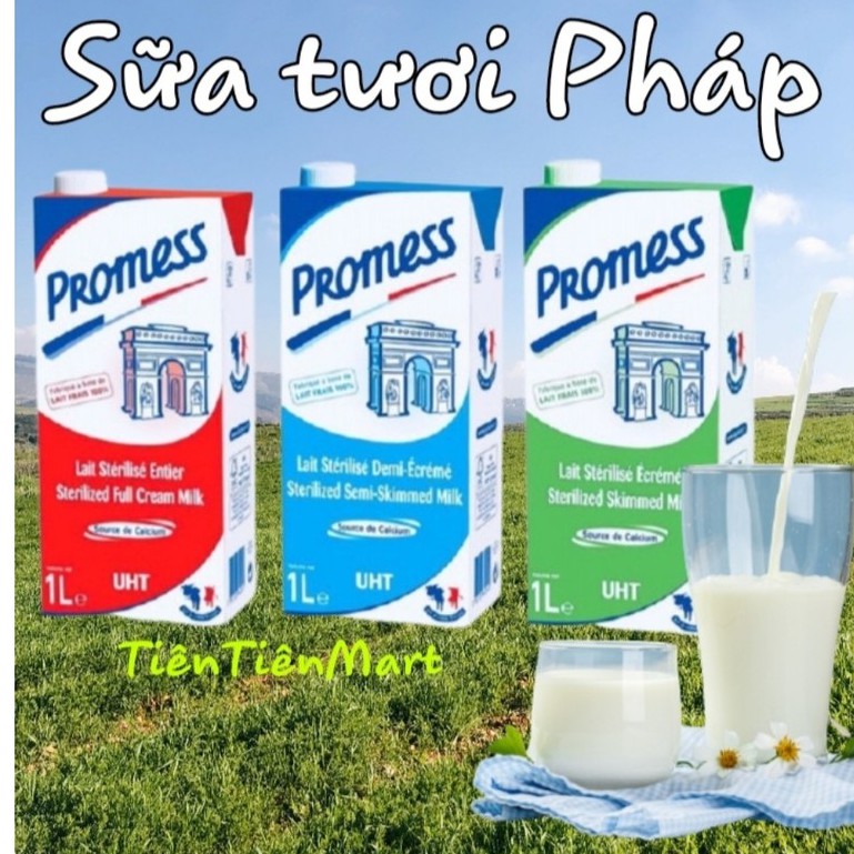 PHÚ NHUẬN Hộp 1L Sữa Tươi Nguyên Kem- Ít Béo - Tách Béo PROMESS Nhập Khẩu Pháp