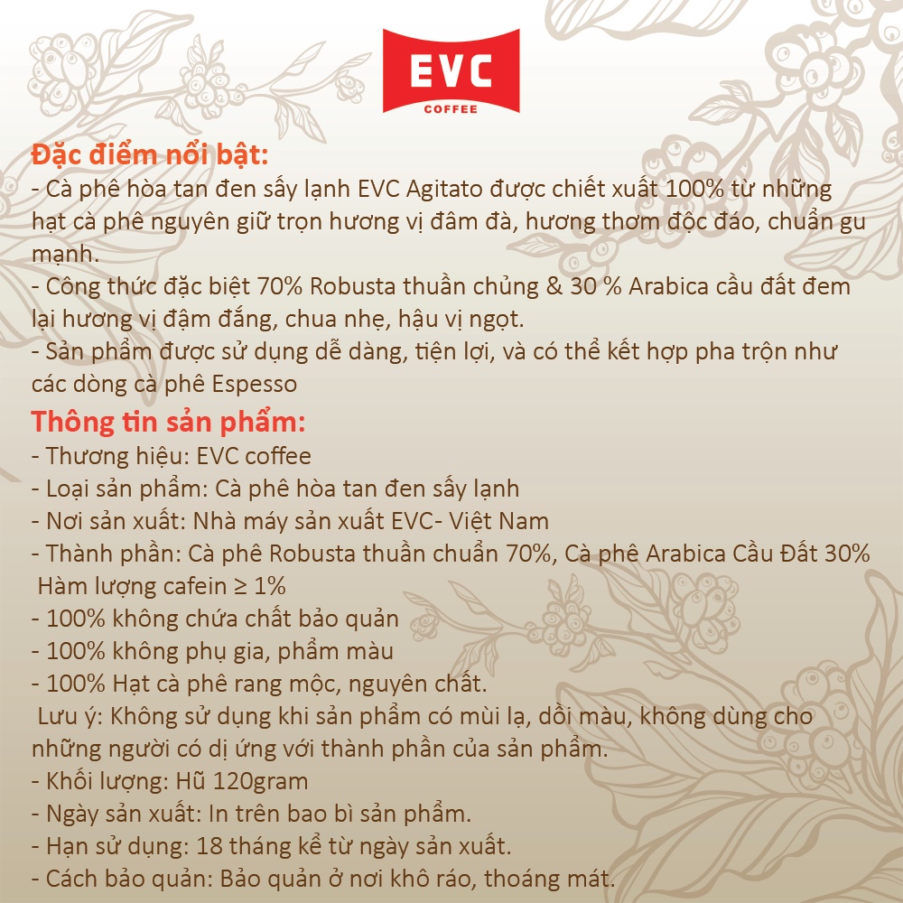 Cà phê hòa tan đen sấy lạnh - EVC Agitato - Đậm vị Nguyên bản