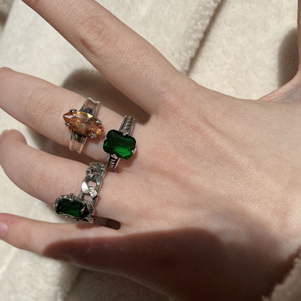 Nhẫn Đeo Tay Kim Loại Màu Xanh Lá Phong Cách Vintage Thời Trang