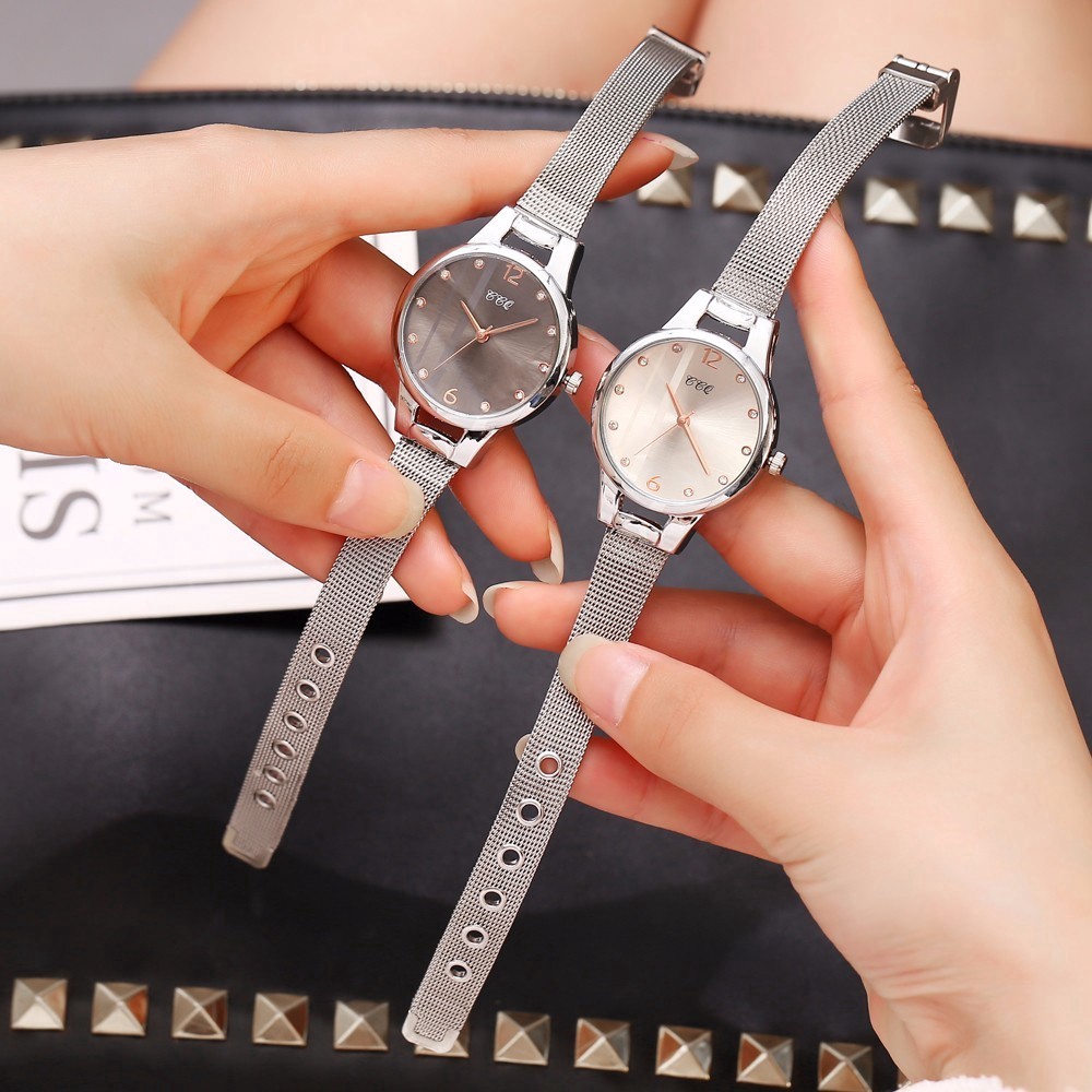 Ready Stock Women Silver Stainless Steel Mesh Belt Quartz Watches Hot Sale