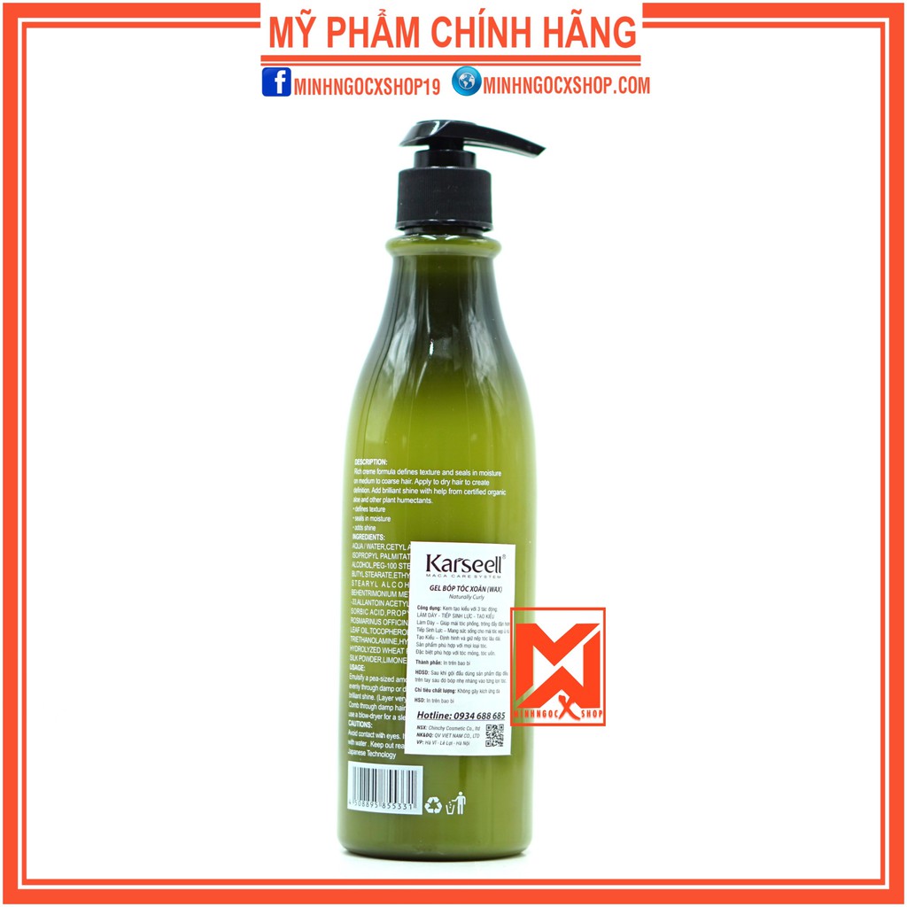 Gel tạo sóng xoăn KARSEELL NATURALLY CURLY 500ml chính hãng