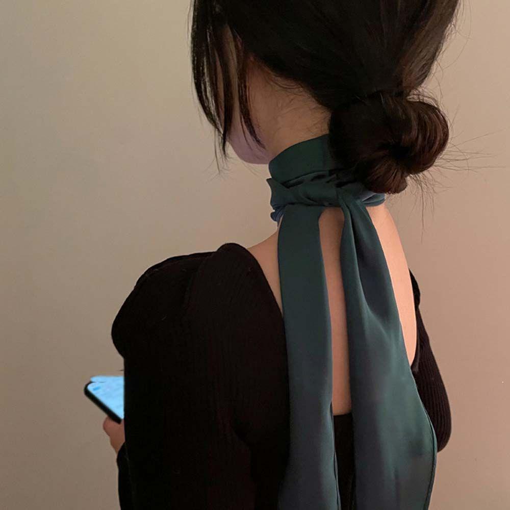 FORBETTER Khăn Quàng Cổ Vải Satin Màu Sắc Trơn Đa Năng Phong Cách Hàn Quốc