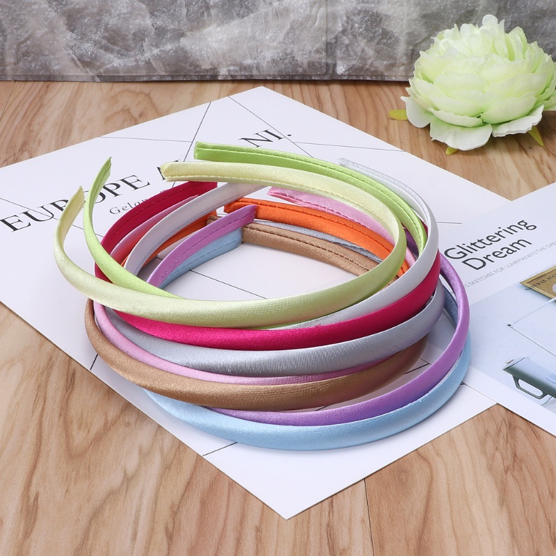 Set 10 Băng Đô Vải Satin Màu Trơn Thoáng Khí Thời Trang Cho Bé