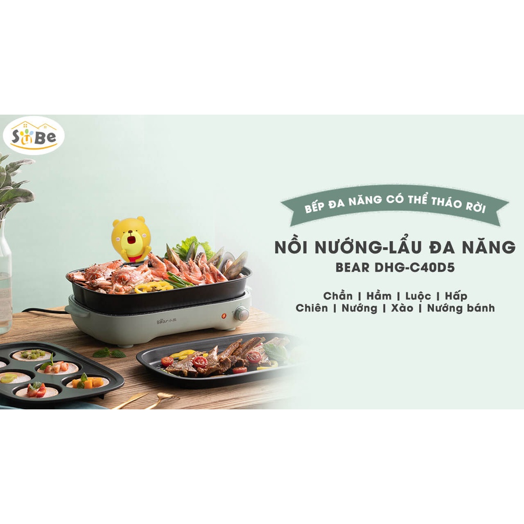 Nồi Lẩu Nướng Điện Mini Đa Năng BEAR 𝗗𝗞𝗟-𝗖𝟭𝟱𝗚𝟭 _Bản Quốc Tế_Bếp Nướng Lẩu Mini Gia Đình,1600W_Bảo Hành 18 Tháng