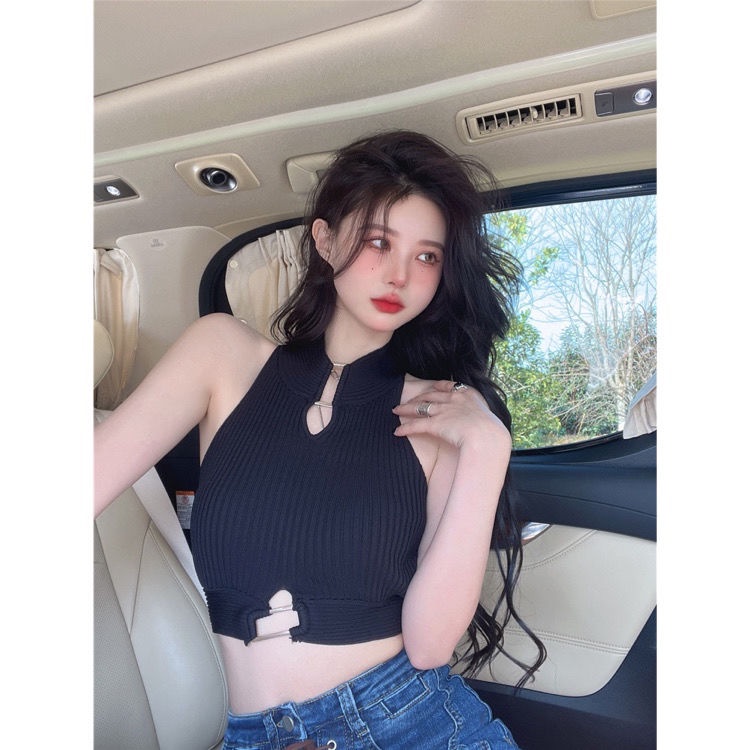 Áo Dệt Kim Hai Dây Màu Trắng Khoét Rỗng Thời Trang Mùa Hè Hàng Mới Dành Cho Bạn Nữ