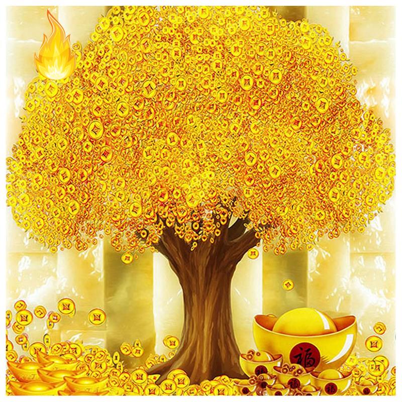 Tranh đính đá 30x40cm kèm phụ kiện tự đính hình cây tài lộc độc đáo