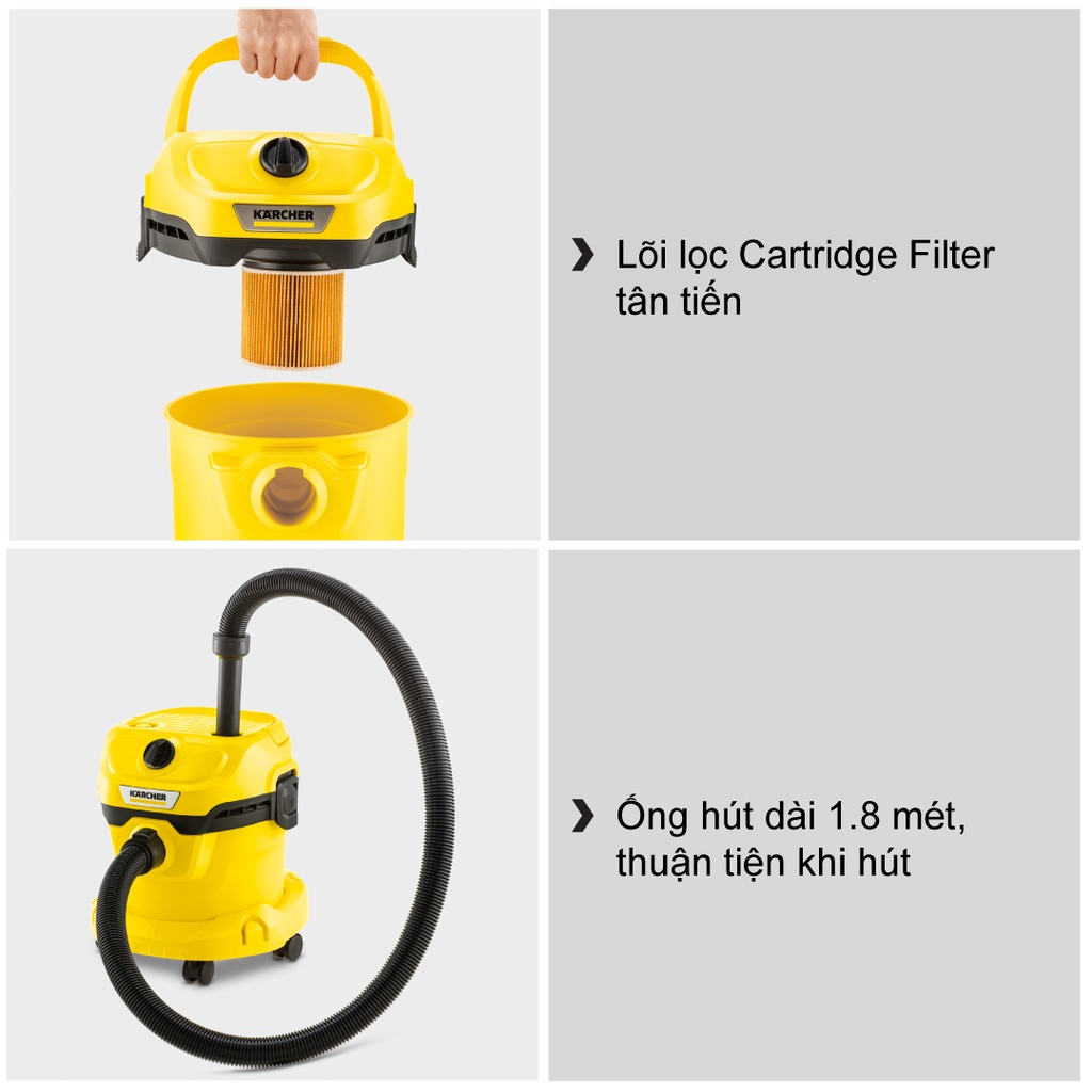 Máy hút bụi khô và ướt Karcher WD 2 Plus V (new 2022) cải tiến cho dòng máy hút bụi đa năng WD 2 Cartridge filter kit