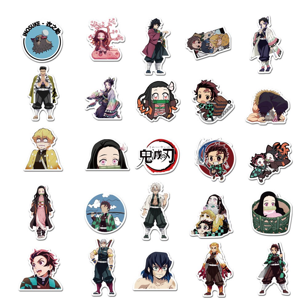 Bộ 50 sticker dán họa tiết anime Demon Slayer dùng dán laptop trang trí độc đáo