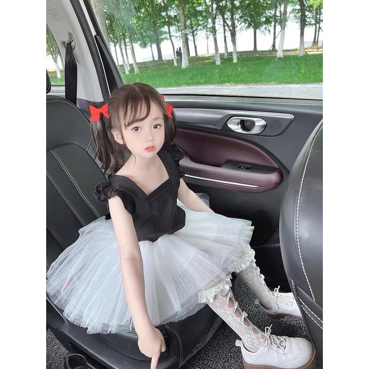 Set áo đen hở lưng cv voan trắng bé gái