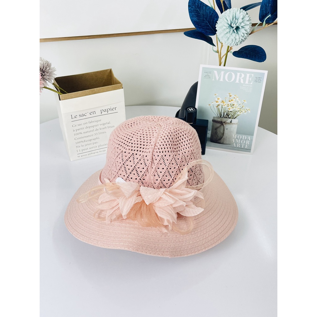 Mũ Nón Rộng Vành Đi Biển Đính Kèm Hoa Thời Trang 2022 - Hàng Quảng Châu Cao Cấp (M22)