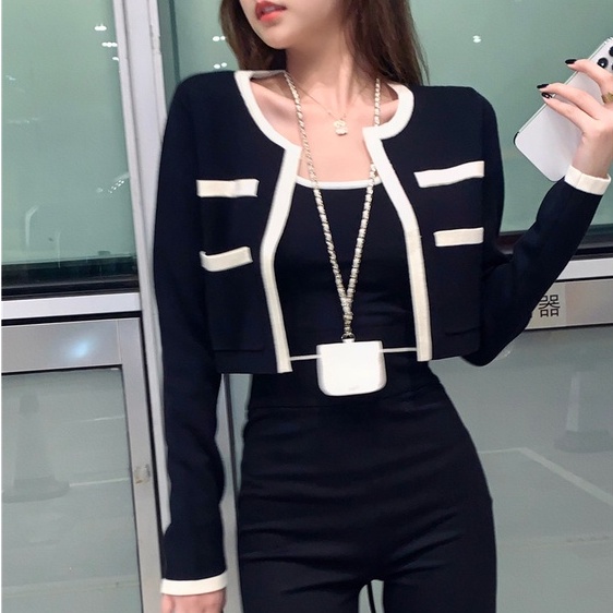 NUZIRO  Bộ áo khoác cardigan  dệt kim và áo dây phong cách Hàn Quốc cho nữ