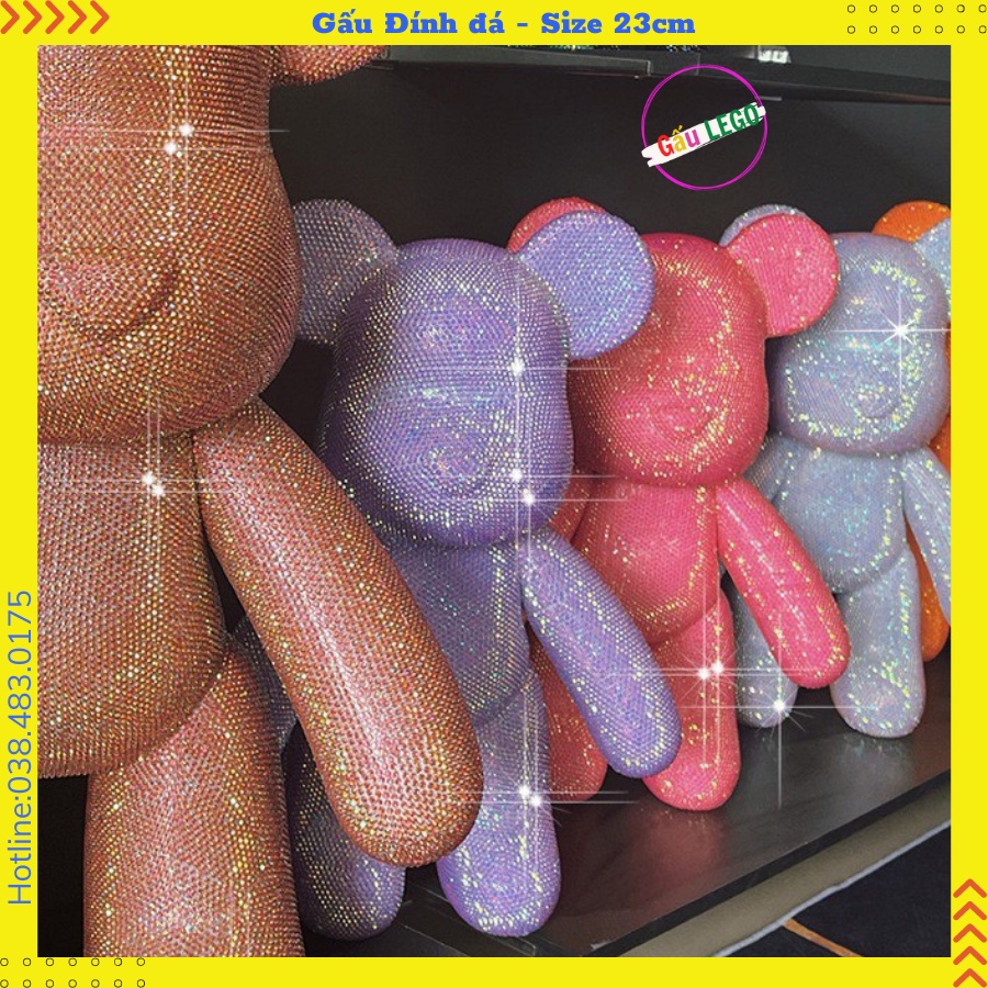 Gấu Đính Đá Bearbrick - Handmade size 23cm, Hàng cao cấp, Đá sáng lấp lánh, đầy đủ phụ kiện. Dành cho mọi lứa tuổi