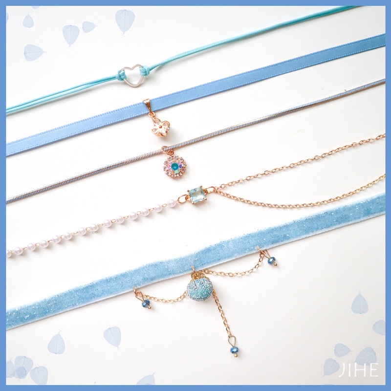 Vòng Cổ choker Dây Xích Màu Xanh Dương Thời Trang Cá Tính Phong Cách Hàn Quốc