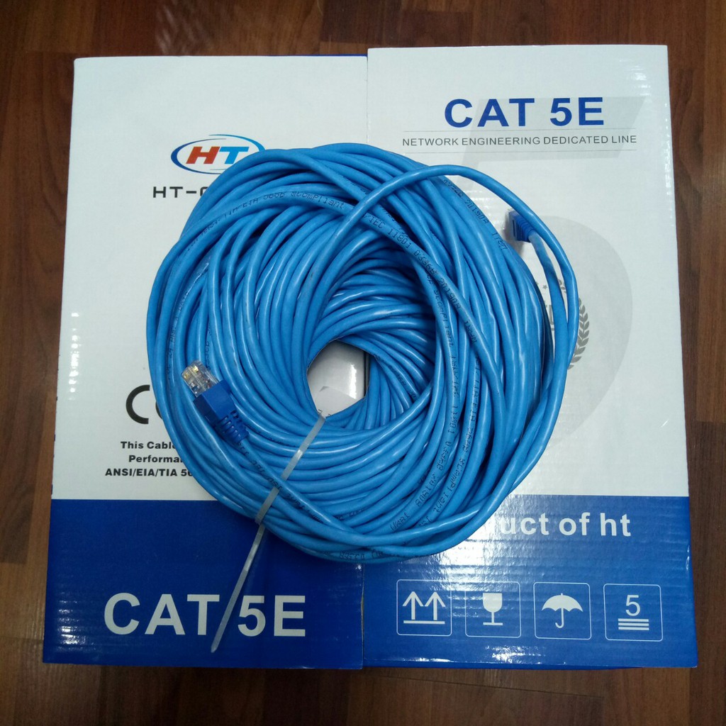 Dây cáp mạng LAN HT-CAT5E UTP - Đã có 2 đầu (30Mét đến 60Mét - Mới 100%)