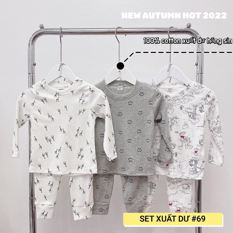 Set 3 bộ thun cotton dài tay bé trai bé gái