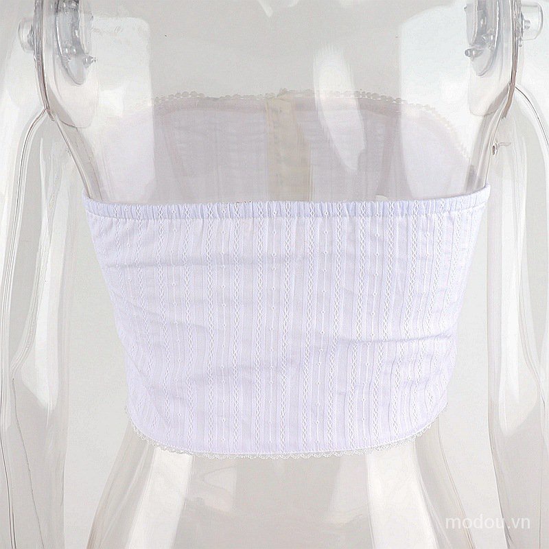 Áo tank top trễ vai xếp ly phối ren quyến rũ dành cho nữ