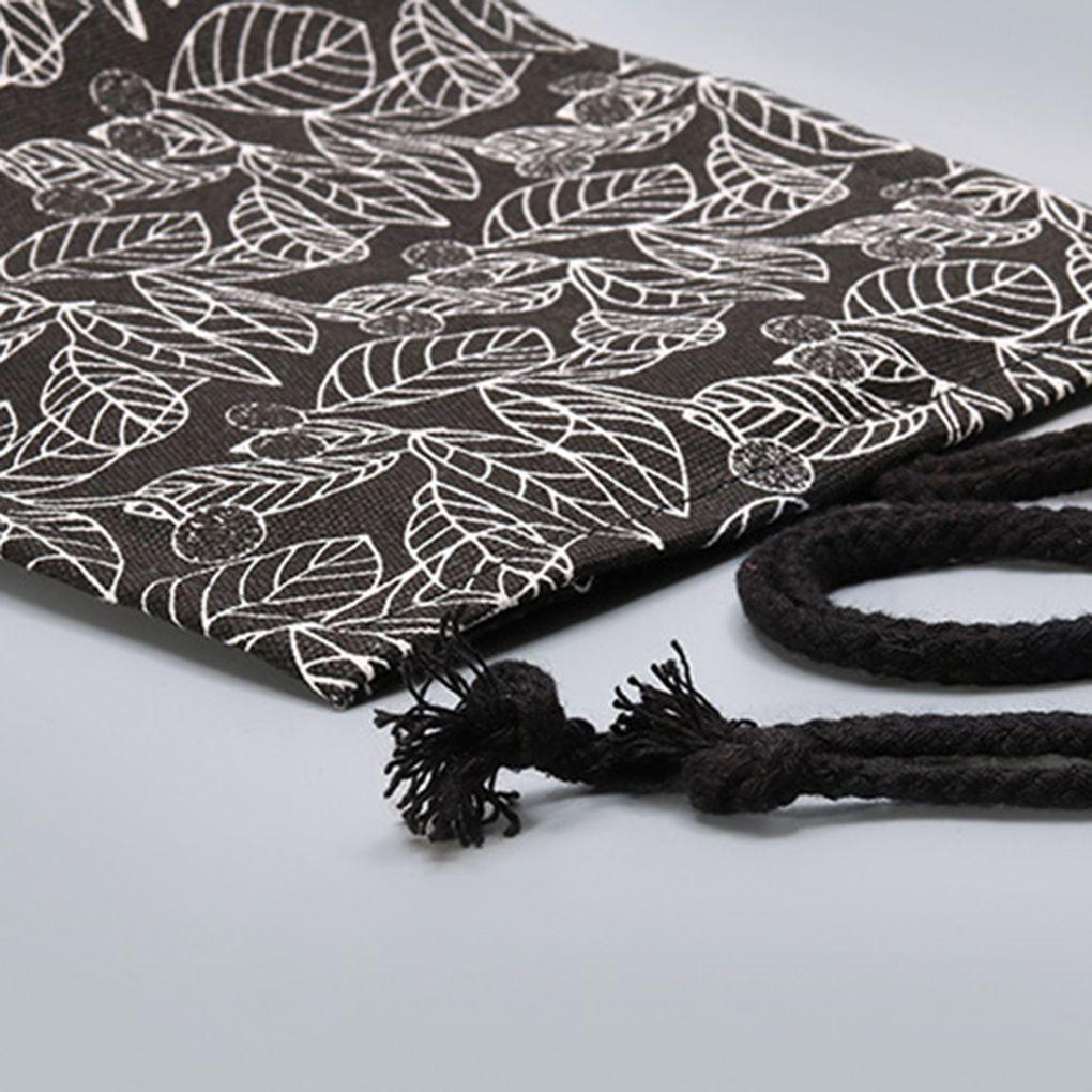 Túi Cuộn Đựng Bút Bằng Vải Canvas In Họa Tiết Chiếc Lá Màu Trắng Đen Xinh Xắn Cho Nữ