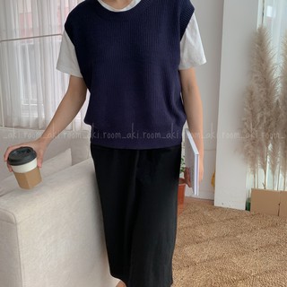 Áo gile len cổ tròn