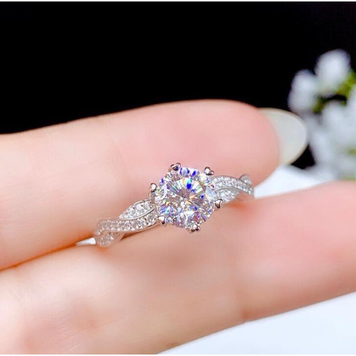 Thời trang đan xen vòng PT950 bạc cao carbon kim cương nhẫn cho phụ nữ