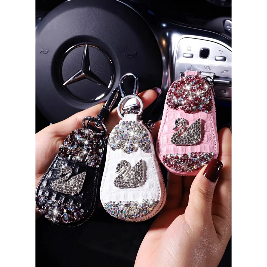 Móc Chìa Khoá Bao Da Chìa Khoá Ô Tô Vân Cá Sấu Thiên Nga Đính Đá Hàng Đẹp