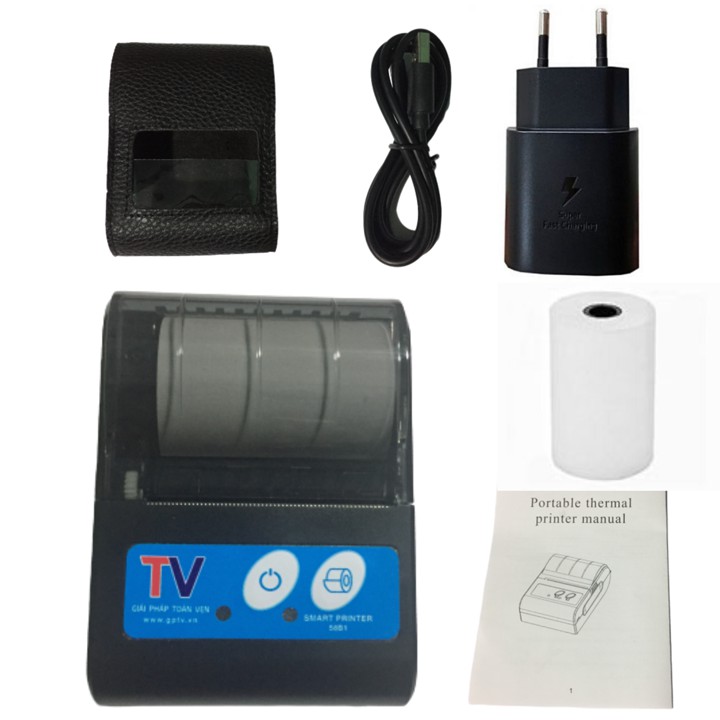 Máy in hóa đơn bluetooth mini bỏ túi, máy in bill K58 in Viettel Pay Pro, KiotViet - Tặng 5 cuộn giấy