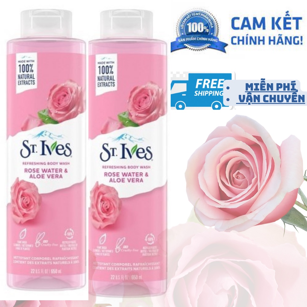 Sữa Tắm St.Ives Hoa Hồng Và Lô Hội Tươi Mới Da 650ml Rose Water &amp; Aloe Vera Body Wash