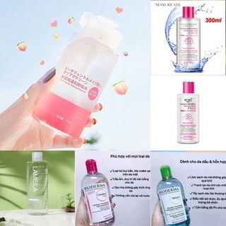 Nước tẩy trang maycreate 300ml, bio 500ml, heyxi suối khoáng 300ml,heyxi đào lameila 300ml