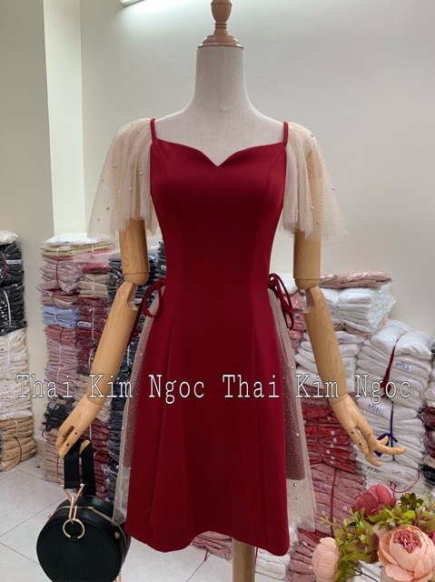 Đầm xoè phối lưới nhũ đính hạt/ đầm dự tiệc | BigBuy360 - bigbuy360.vn