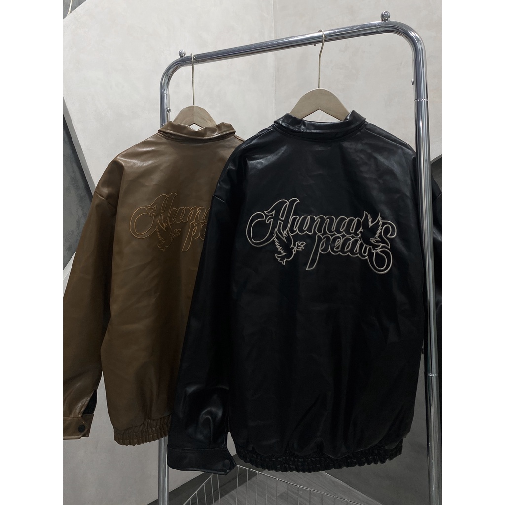 Áo Khoác Bomber Varsity Da Full 2 Lớp Dày Dặn Thêu Chữ Unisex Nam Nữ