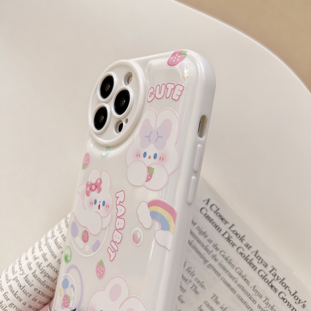 Ốp Điện Thoại TPU Silicon Hình Thỏ Và Dâu Tây Cho iPhone 11 pro max X Xr Xs 7 8 14 Plus Se 2020 12 pro max 13