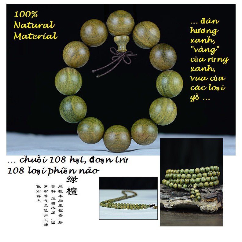 Vòng Tay, Chuỗi Hạt Phong Thủy, Gỗ Đàn Hương Xanh, thơm ngọt mãi mãi