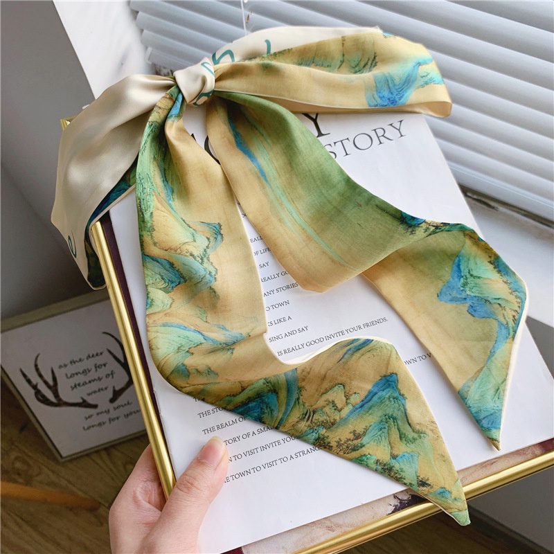 Zl Khăn Choàng Lụa Dài In Tranh Sơn Dầu Phong Cách Hàn Quốc Thời Trang Xuân Thu Dễ Phối Đồ