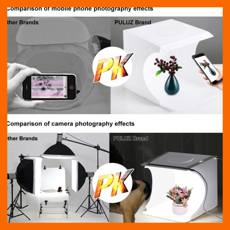 Hộp chụp ảnh sản phẩm PULUZ 2 dải đèn LED, kích thước 24x23x23cm