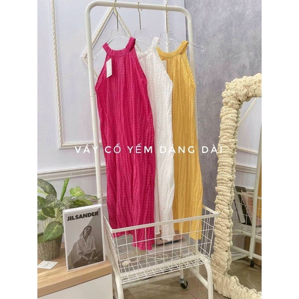 Đầm maxi đi biển cổ yếm đính ngọc vải xốp xịn 4 màu nổi bật