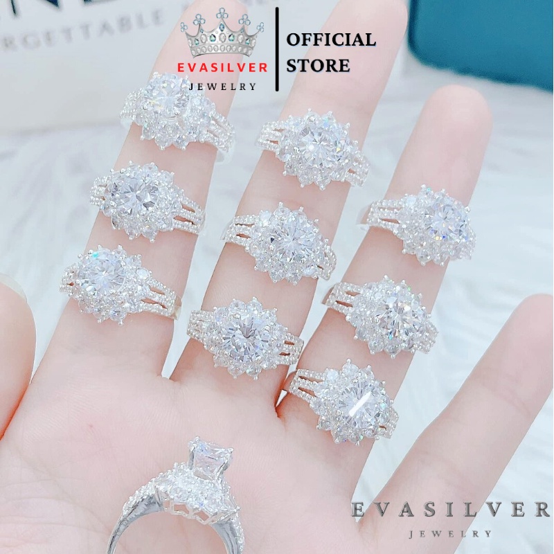 Nhẫn nữ bạc ta mặt hoa đá lấp lánh cực xinh, Trang sức bạc Evasilver