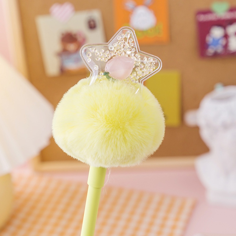 Bút bi nước gắn quả bóng lông dễ thương dành cho học sinh