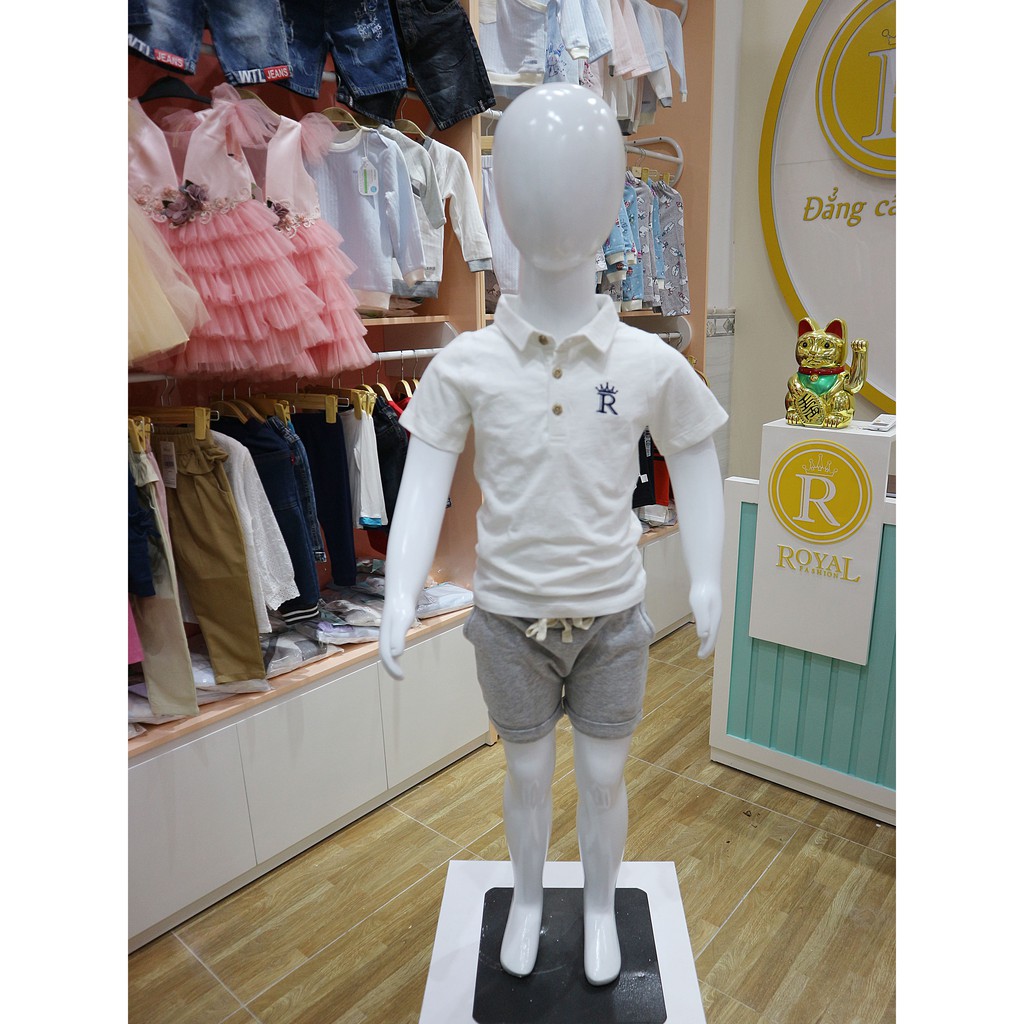 Bộ quần áo bé trai, áo thun trắng cổ bẻ quần thun Bé 12 tháng – 5 tuổi (RTN3811)