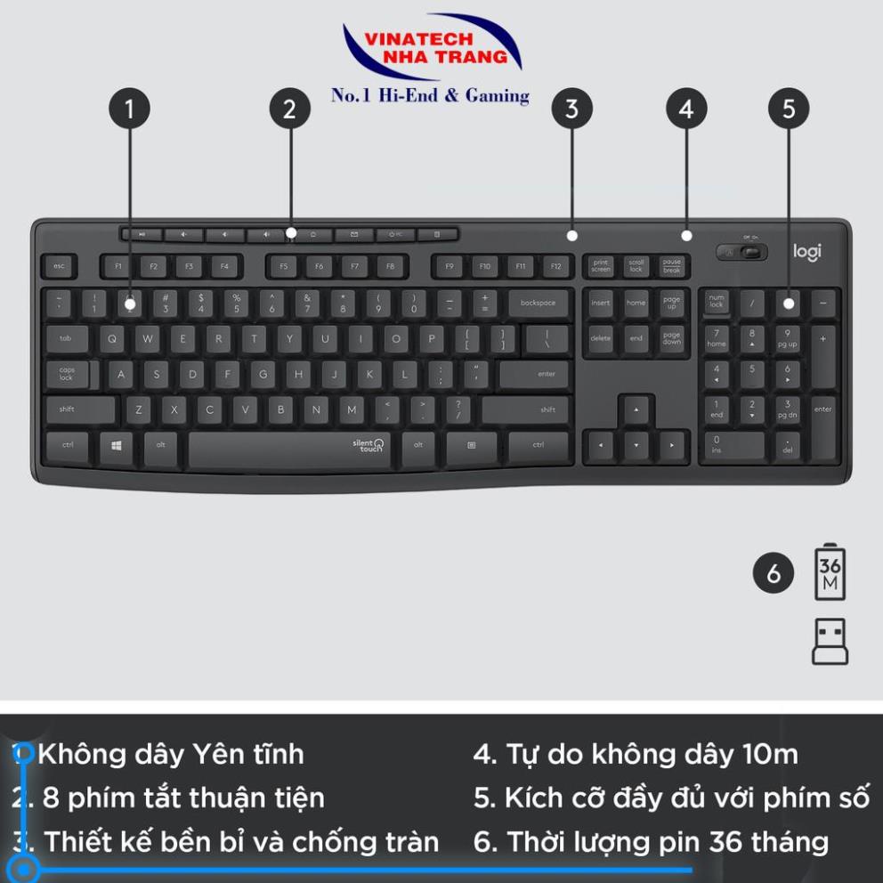 Bộ bàn phím & chuột không dây Logitech MK295 Silent-Hàng chính hãng, dùng trong văn phòng, thiết kế đồ họa, tiện lợi