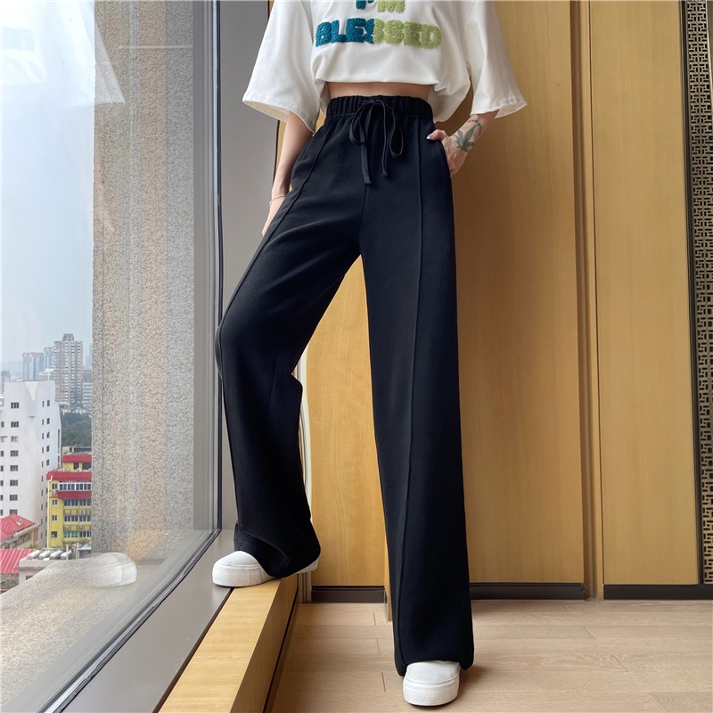SUXI Quần Dài Lưng Cao Ống Rộng Màu Sắc Đơn Giản Thời Trang Mùa Thu Cho Nữ