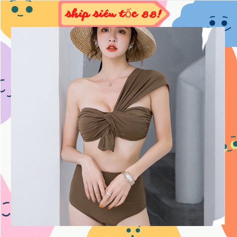 Bộ Đồ Bơi Tắm Biển Bikini 2 Mảnh Thắt Nơ Xoắn Ngực Lệch Vai 88120 SHIP SIÊU TỐC 88