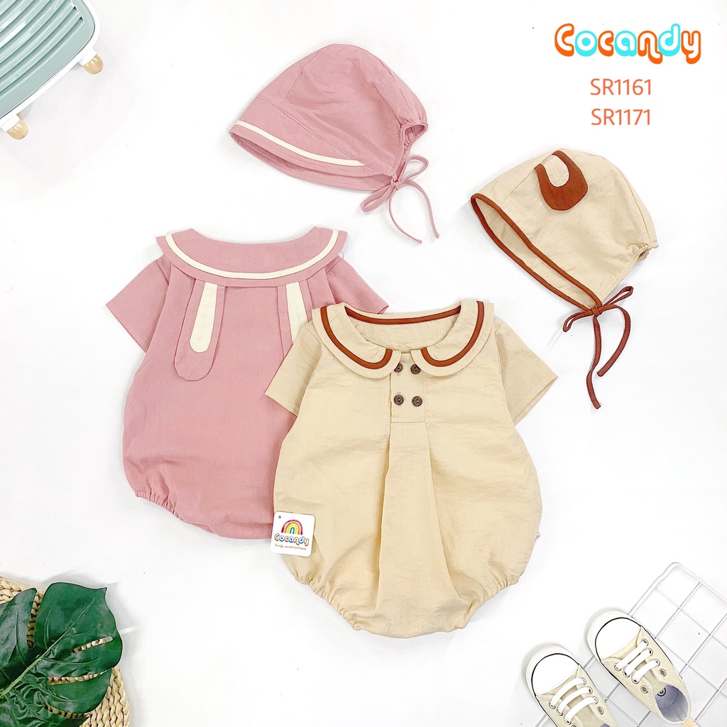 Set bodysuit đũi hồng tai thỏ kèm mũ cho bé của COCANDY mã SR116137