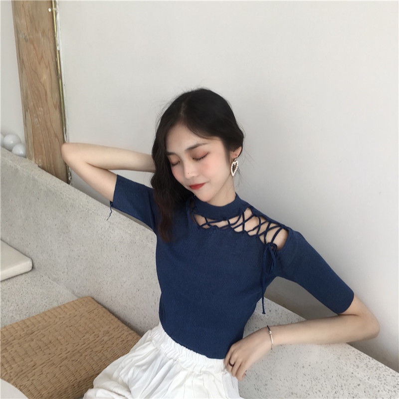 Áo Thun Tay Ngắn Hở Vai Phong Cách Hàn Quốc Thời Trang Dành Cho Nữ